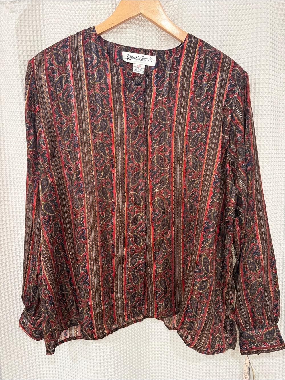 Yves St. Clair Red Paisley Stripe Long-Sleeve Blouse